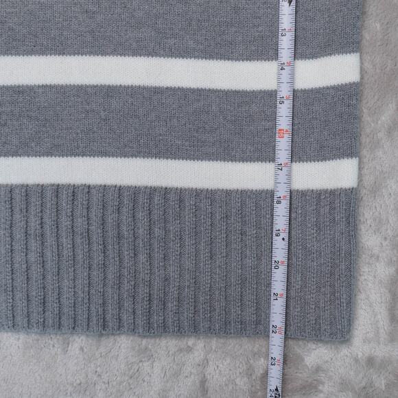 H&M Loose Fit Heather Gray Ivory Striped Crewneck Sweater Womens Size L - Picture 5 of 10